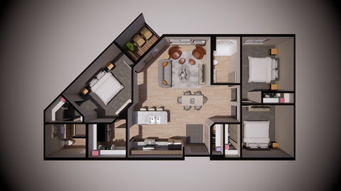 Floor plan for 3 beds, 2 baths, 1174 sqft